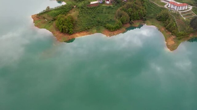 Aerial reflection on lake surface