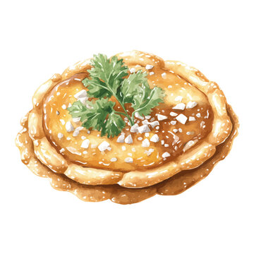 A watercolor isometric illustration of Sopes, cleanly isolated on white background.