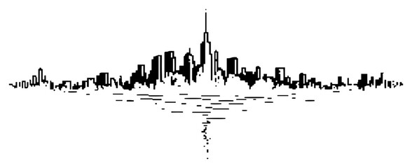Abstract minimalist city skyline with water reflection in black and white vector style © AdrianGebert