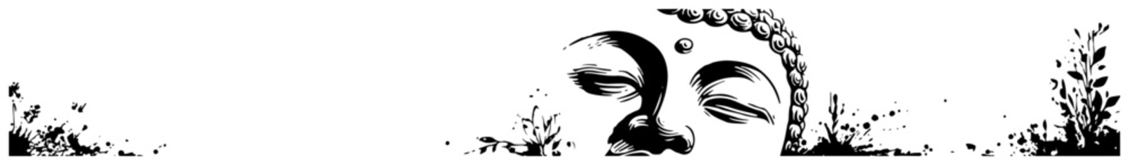 Spiritual Buddha face close up illustration with peaceful expression in artistic ink sketch style © AdrianGebert