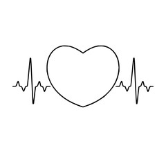 Black outline heart with electrocardiogram (ECG) pulse line, symbolizing health, medical care, and vitality; a clean graphic for wellness and healthcare concepts