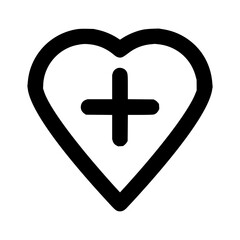 Fototapeta premium Simple black outline heart icon with a plus sign, signifying adding to favorites, positive emotional sentiment, health, or medical care, suitable for user interface elements, apps, or wellness content
