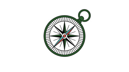 Illustration of a vintage compass with a green casing and cardinal directions