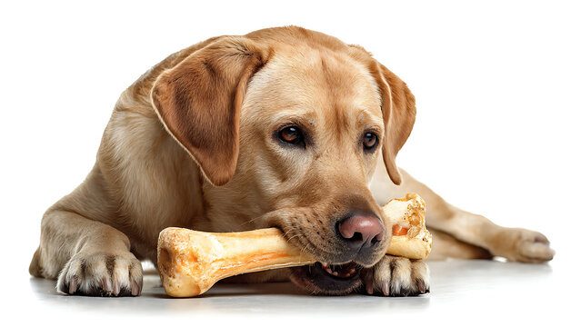 Dog Eating Big Bone White Background