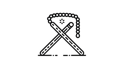 Obraz premium Line art illustration of crossed chopsticks with a string of beads