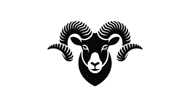 Stylized ram head illustration in black and white facing forward