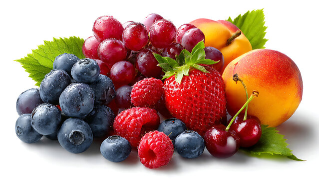 Fresh Fruits Assortment Vibrant Colors White Backg