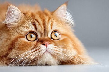 Close-up of an Adorable Orange Persian Kitten with Expressive Eyes and Charming Curiosity in Studio