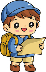 Cute Little Boy Holding Map Adventure Illustration