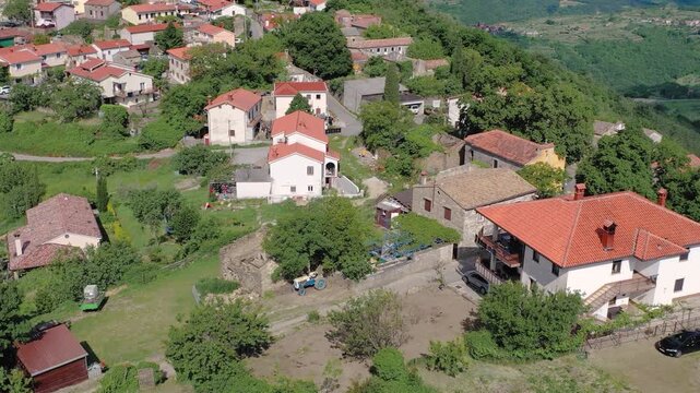 Aerial view of village houses
