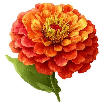 Watercolor isometric artwork featuring Zinnia Flower, presented on white background.