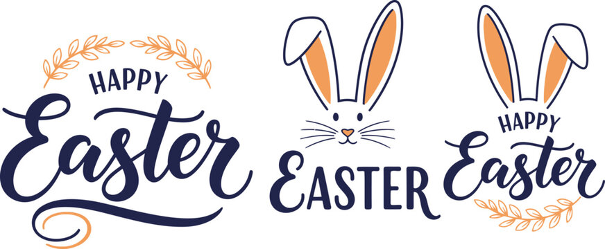 Easter bunny ears and text isolated on transparent background