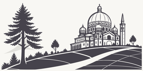 A serene landscape featuring a majestic building with a dome and a tall tree © Mamun