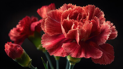 Obraz premium Elegant vibrant red flower with detailed petals and lush green background, showcasing natural beauty, delicate bloom, and intricate floral design in outdoor scenery