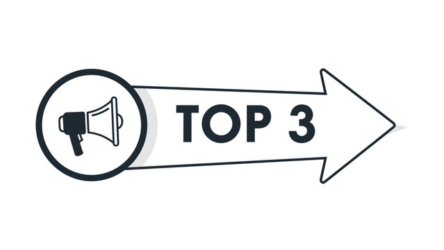 Top 3 ranking badge with a megaphone icon on a white arrow pointing right for best results and marketing promotions.