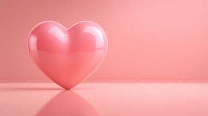 glossy pink heart shape on pastel background minimal romantic concept