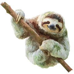 Fototapeta premium Isometric-style watercolor depiction of Sloth, set against a white background.