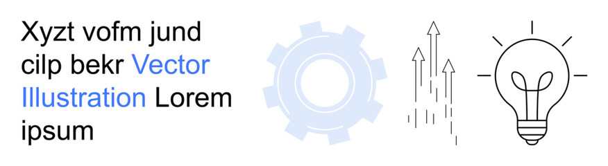 Innovation, technology, growth, creativity, solutions, productivity. A blue gear icon, light bulb and upward arrows. Innovation and technology concept with focus on creativity and progress © robu_s