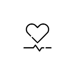 A simple and modern line art icon representing a heart with a cardiogram or heartbeat line beneath it, symbolizing health and life