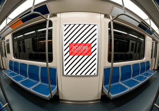 Poster Mockup Inside A Subway Train Fisheye Lens