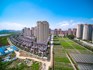 Huangjiahu Wuhan Aerial View: Rural Farmland Meets Urban Development © TranPhuoc