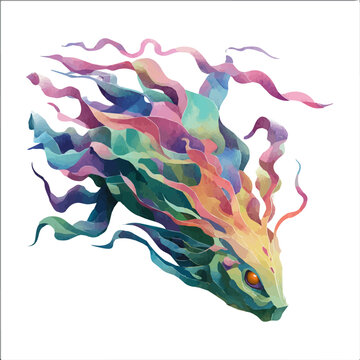 Watercolor isometric artwork featuring Banshee, presented on white background.