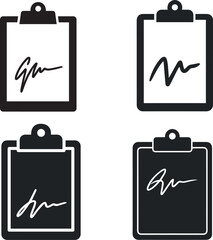 Fototapeta premium Silhouette Clipboard with Signature Vector Icon Black Contract Document Illustration