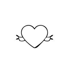 Valentines &ndash; Hearts & Symbols (BW Outline) &ndash; rounded heart outline with ribbon