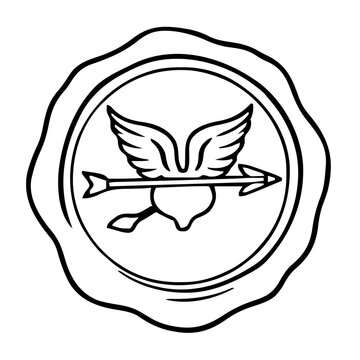 Valentines &ndash; Love Letters & Stationery (BW Outline) &ndash; wax seal stamp outline with cupid arrow