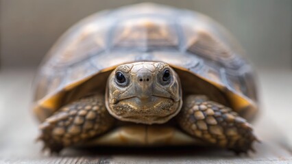 Fototapeta premium Disease Carrier Species Close-up image of a tortoise looking directly at the camera on a neutral background.