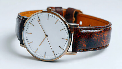 Wristwatch Leather Strap White Background