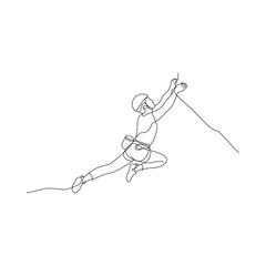 Fototapeta premium A minimalist line drawing depicts a person dynamically rock climbing with focused determination