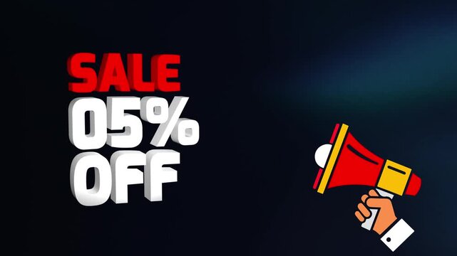 Sale 5 Percent Off Text Animation 4k video, Sale 5% off animation video, 5% Off Sale Announcement video