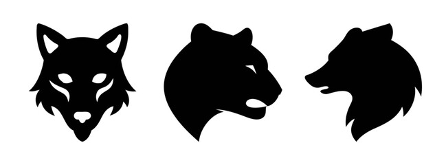 Three wolves silhouette vector illustration, animal head graphic design, wild animal vector art design © black man