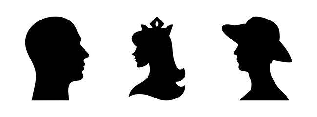 Silhouette profile portrait vector art of diverse people with hats and crown illustration © black man