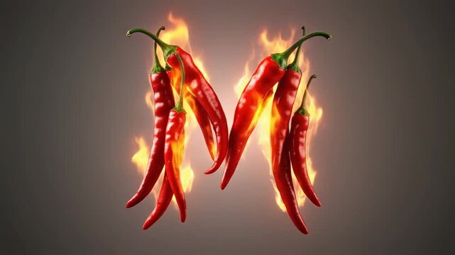 Fiery red chili peppers with flames hot spicy food concept