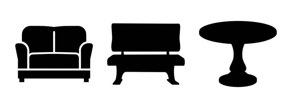 Furniture silhouette vector: armchair, chair and table for interior design and home decor ideas
