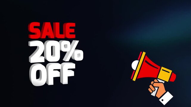Sale 20 Percent Off Text Animation 4k video, Sale 20% off animation video, 20% Off Sale Announcement video