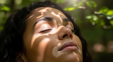 Woman Practicing Forest Bathing Mindfulness in Nature