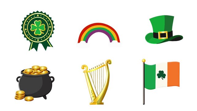 2D Animated St Patrick Day Elements Collection for Irish Celebration Video