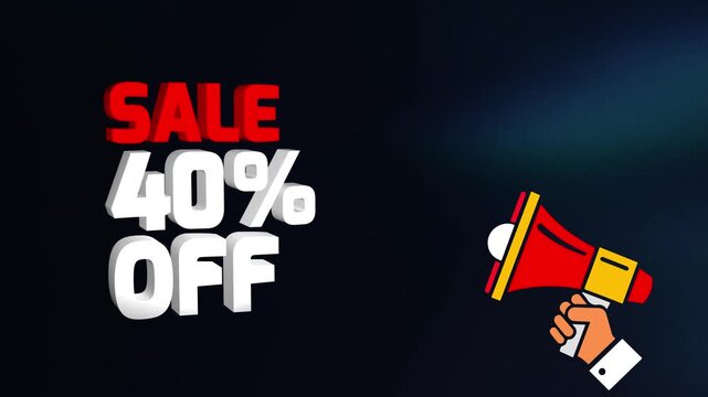 Sale 40 Percent Off Text Animation 4k video, Sale 40% off animation video, 40% Off Sale Announcement video