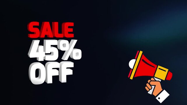 Sale 45 Percent Off Text Animation 4k video, Sale 45% off animation video, 45% Off Sale Announcement video