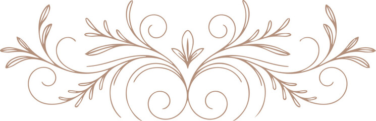Elegant brown swirl flourish divider with leaves © Mobasshara