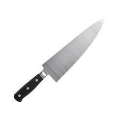 Sharp Kitchen Knife Resting on a White Background With a Black Handle and Stainless Steel Blade