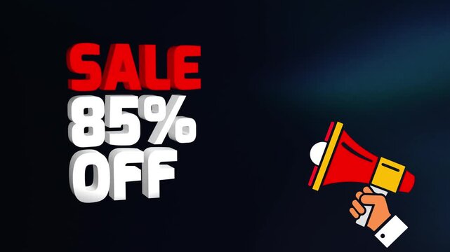 Sale 85 Percent Off Text Animation 4k video, Sale 85% off animation video, 85% Off Sale Announcement video