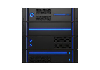 High performance server with advanced cooling system isolated on transparent background