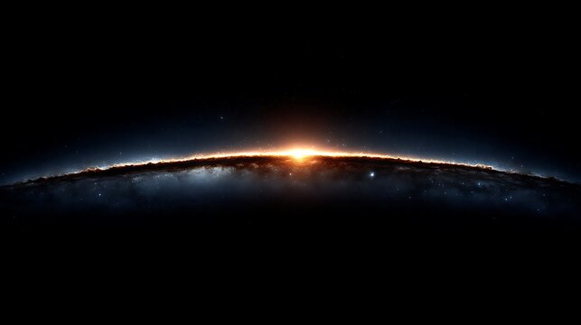 The last light, glowing band of nebular energy fading into darkness at the universe&rsquo;s edge, minimalistic cosmic symmetry, 