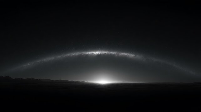 The last light, glowing band of nebular energy fading into darkness at the universe&rsquo;s edge, minimalistic cosmic symmetry, 
