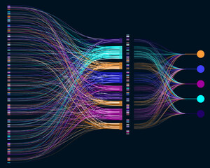 Abstractly arranged dots are connected by lines