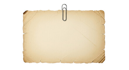 Fototapeta premium Old parchment sheet with ragged edges and paperclip on transparent background